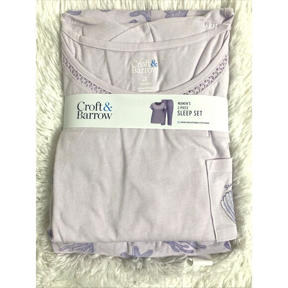 Croft & Barrow 2-Piece Pajama Set Plus Purple Sea Reef Top Pants Short Sleeves - Picture 1 of 6